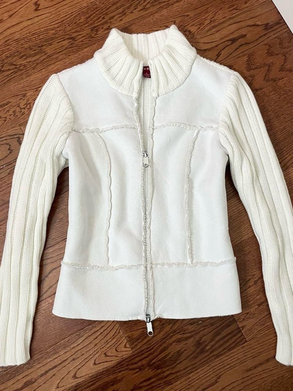 Y2K white double zip faux suede jacket by J.J. Basics